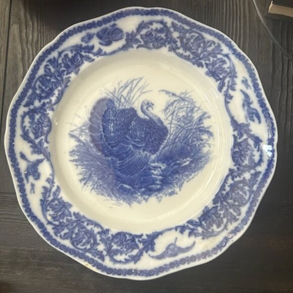 Antique 10" Royal Cauldon England  Flow Blue Turkey Dinner Plate - Picture 6 of 11